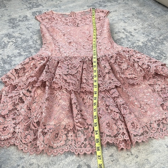 Marchesa Notte Blush Pink Lace Ruffle Tiered Mini Dress Drop Waist Sz 6 - Picture 6 of 13
